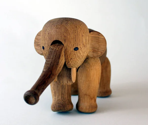 Vintage Wood Elephant Figurine White Background Retro Design Kay Bojesen — Stock Photo, Image