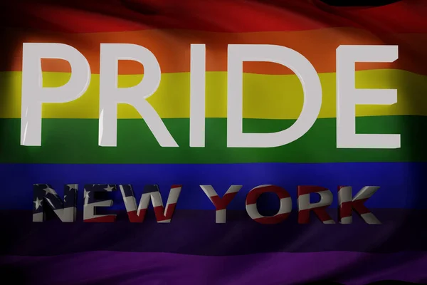 Bandera Lgbt Ondeando Viento Orgullo Letras Nueva York Primer Plano —  Fotos de Stock