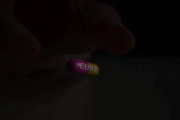 Pilule Capsule Avec Cure Écriture Deux Couleurs Avec Image Noir — Photo