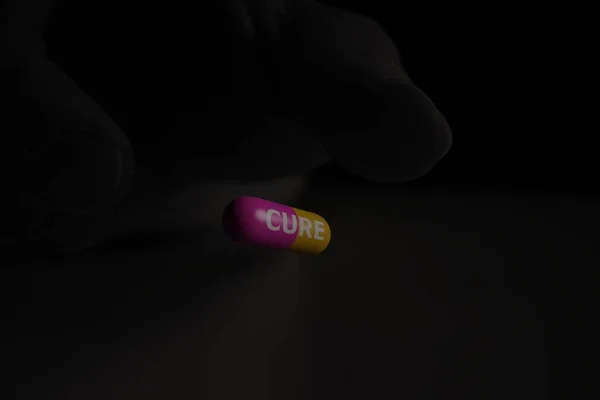 Pilule Capsule Avec Cure Écriture Deux Couleurs Avec Image Noir — Photo
