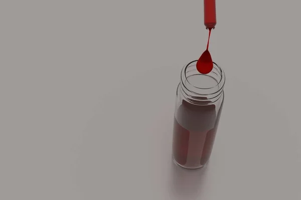 Küçük bir şişe kutup krilleri yağı ve şişenin üzerinde de kril özü var. Beyaz arkaplanda 3B görüntüleme. 