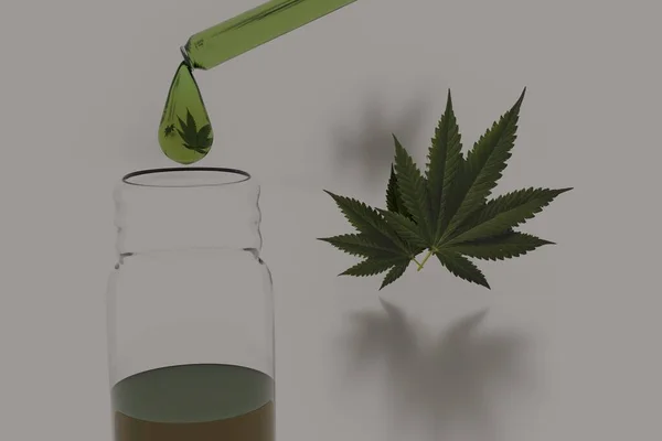 Egy Csepp Cannabis Olaj Kenderlevéllel Belsejében Lógott Egy Üveg Pipetta — Stock Fotó