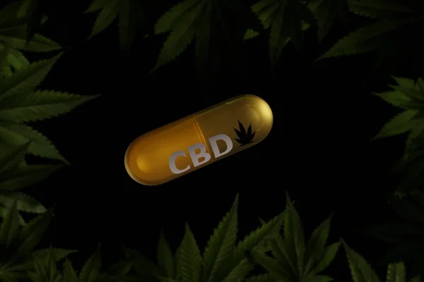 Cbd 캡슐에 약에는 배경에는 뒤에서 흐릿하게 보이도록 했습니다 렌더링 — 스톡 사진