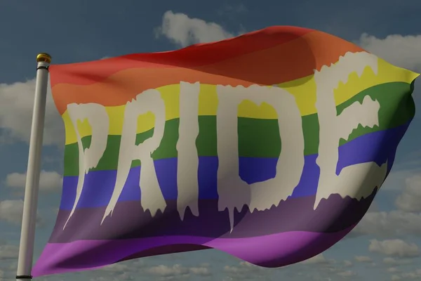 Stolze Auf Lgbt Flaggen Gemalte Buchstaben Die Wind Vor Sommerlichem — Stockfoto