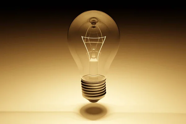 简朴经典的钨灯灯泡闪烁着黄光 具有黑白背景的3D渲染 — 图库照片