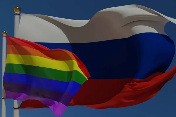 Lmbt Zászló Orosz Föderáció Zászlója Szélben Lengetve Együtt Képviselik Jogokat — Stock Fotó
