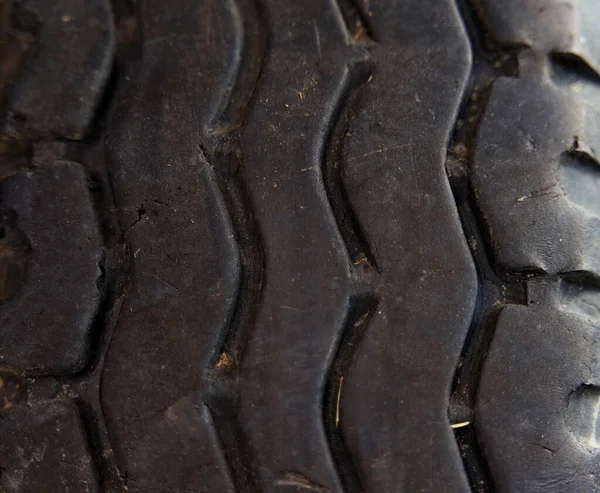 Worn Old Black Rubber Tire Truck Close — Stock Photo, Image