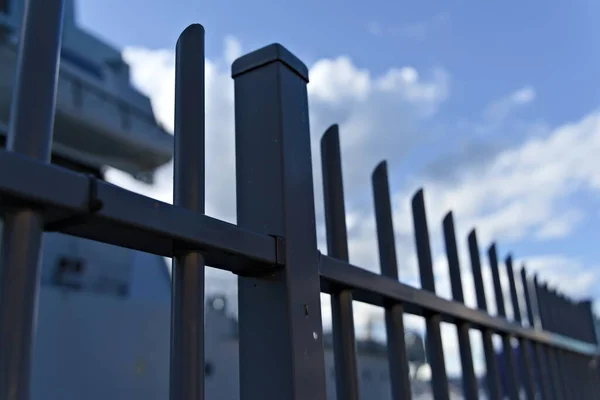 Steel Security Fence Protecting Perimeter Port Entry — Stock Photo, Image