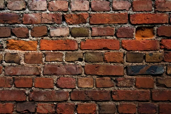 Vieja Pared Ladrillo Rojo Envejecido Con Dañado Ella Foto Alta — Foto de Stock