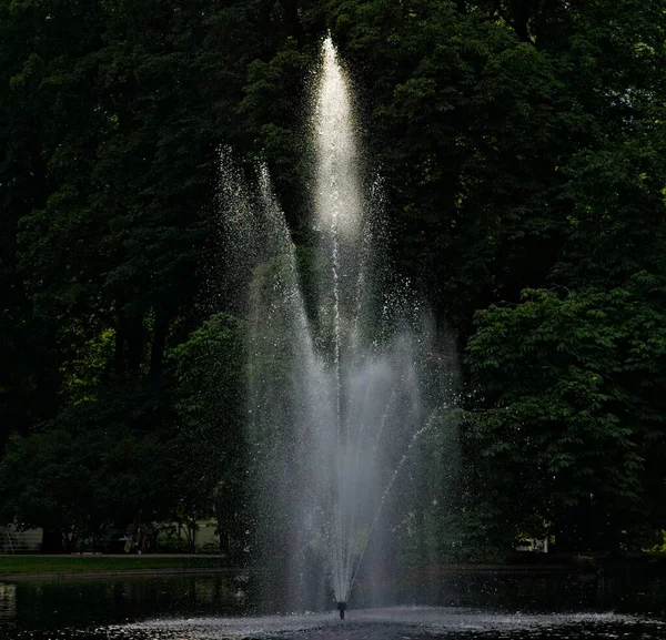 Grande Fontaine Classique Jaillissant Eau Dans Les Airs Dans Parc — Photo