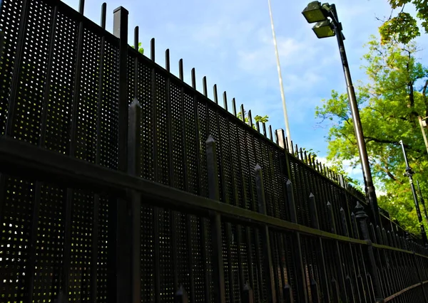 Massive steel security gate with automation. . High quality photo