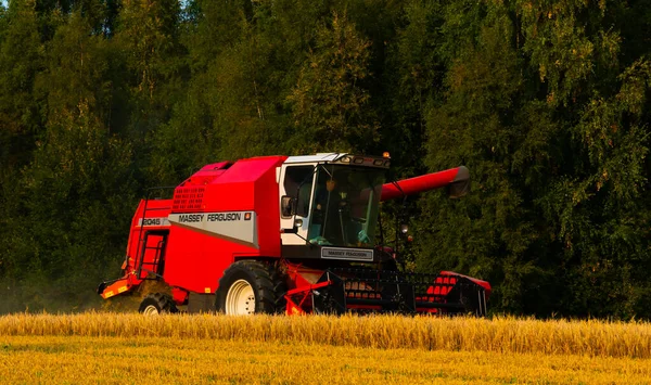 Gran Noruega Sep 10Th 2020 Una Cosechadora Roja Ocupada Campo — Foto de Stock