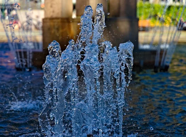 Jets Water Town Fountain Summer — Stock Photo, Image