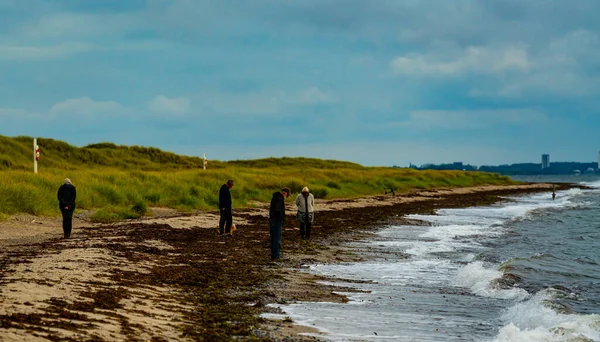 Les Gens Marchent Long Une Plage Dans Région Baltique Par — Photo