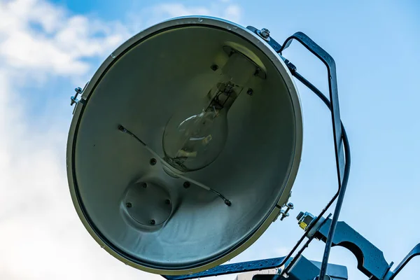 Floodlight Lampen Voor Het Nachts Aansteken Van Een Bouwplaats Sluit — Stockfoto