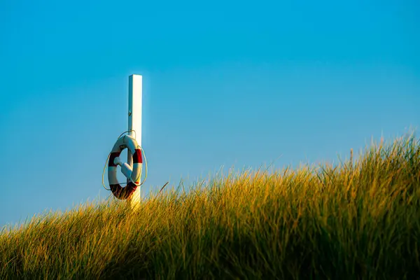 Life Saving Buoy Hanging Ready Pole Beach High Quality Photo — Fotografia de Stock