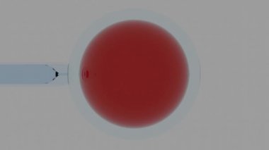 İnsan yumurtası, mikroskopta görüldüğü üzere bir laboratuvarda iğne aspirasyonu yoluyla sperm hücresiyle dölleniyor. Beyaz arkaplanda 3B canlandırma / canlandırma.