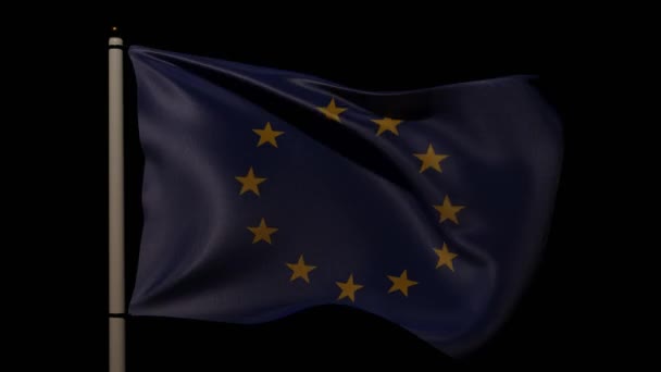 Bandera Unión Europea Poste Ondeando Viento Tono Fondo Negro Aspecto — Vídeos de Stock