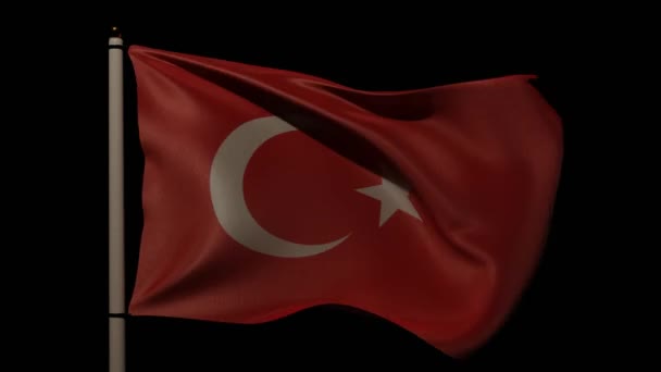 Turkish Flag Silky Look Waving Wind Flag Pole Pitch Black — Stockvideo