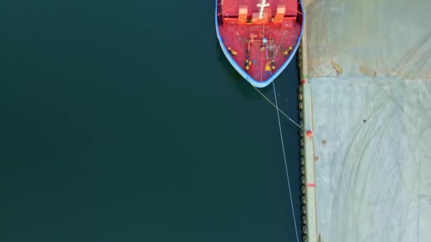 Cargo Ship Moored Port Loading Grain Its Holds Top Aerial — Stock Video