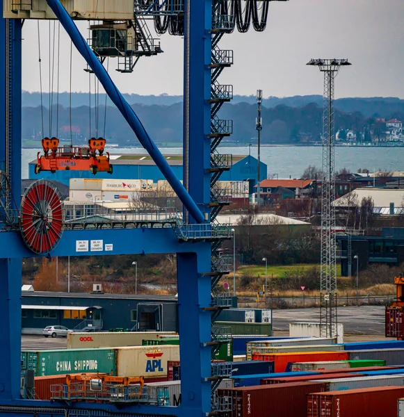 Detalhes Grande Terminal Contêineres Porto Copenhague Foto Alta Qualidade — Fotografia de Stock