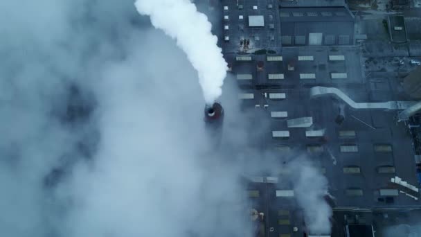 Grote Fabriek Met Witte Stoom Rook Afkomstig Van Schoorstenen Schoorstenen — Stockvideo