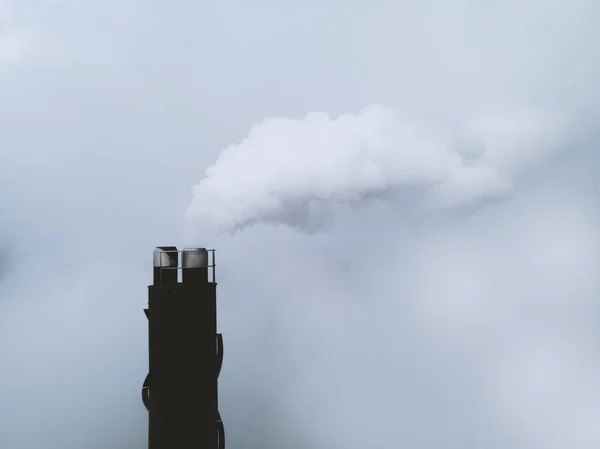 Fumo Branco Sair Uma Grande Pilha Fumo Industrial Numa Fábrica — Fotografia de Stock