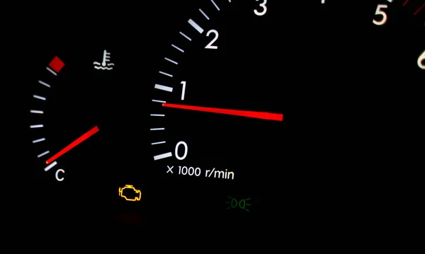 Check Engine Warning Light Glowing Orange Dark Dashboard High Quality — Stock Photo, Image