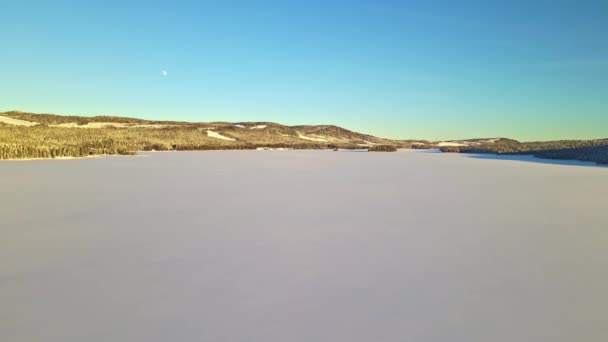 Πτήση Πάνω Από Τον Πάγο Μιας Παγωμένης Λίμνης Μια Χιονισμένη — Αρχείο Βίντεο