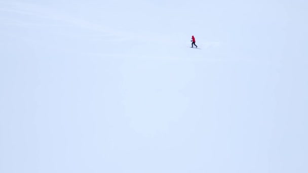 Langlaufer Die Een Koude Winterdag Een Besneeuwde Arctische Toendra Hoge — Stockvideo