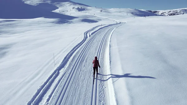 Esqui cross country viajando através de uma tundra ártica coberta de neve. — Fotografia de Stock