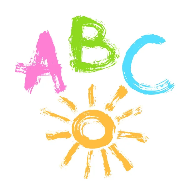 Pattern of letters ABC and the sun, hand drawn — Stock Vector