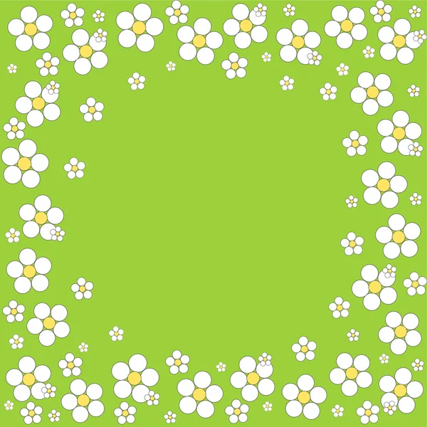 緑の背景に花のフレーム。ベクトル — ストックベクタ