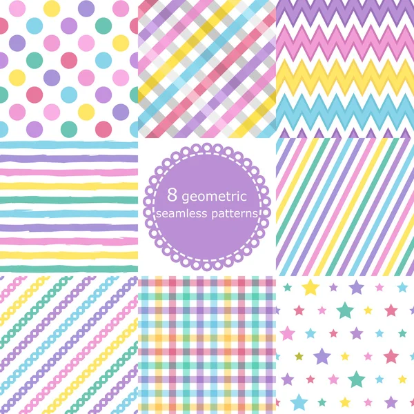 Set of 8 geometric seamless patterns — Stock Vector