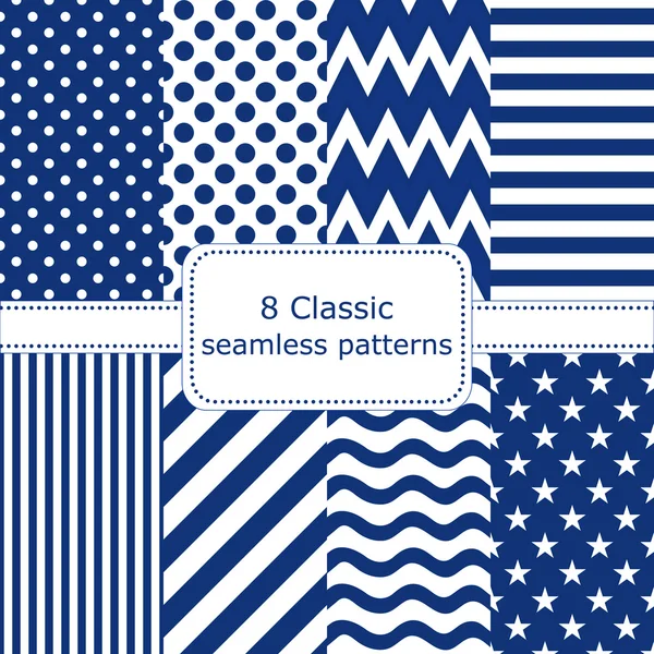Uppsättning 8 klassiska seamless mönster — Stock vektor