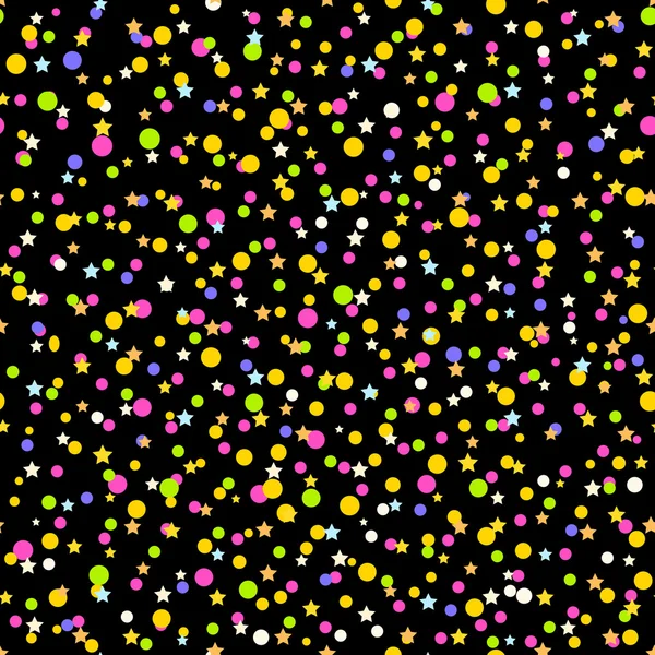 Patrón sin costura con confeti sobre fondo negro — Vector de stock