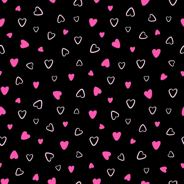Seamless pattern with hearts on a black background — Stock Vector