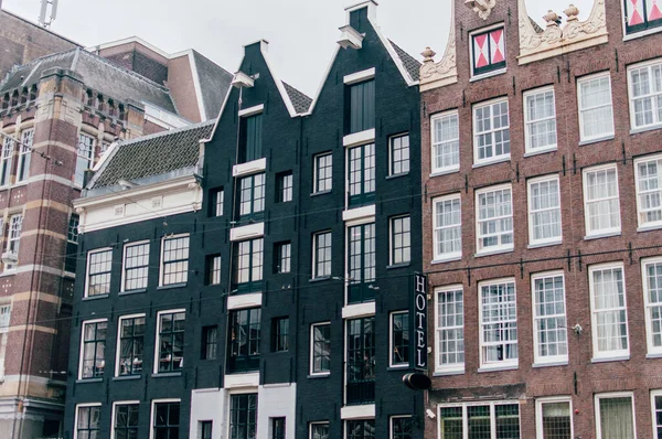 Classic Dutch Buildings Hotel Amsterdam Netherlands Build Brown Black Bricks — Stock fotografie