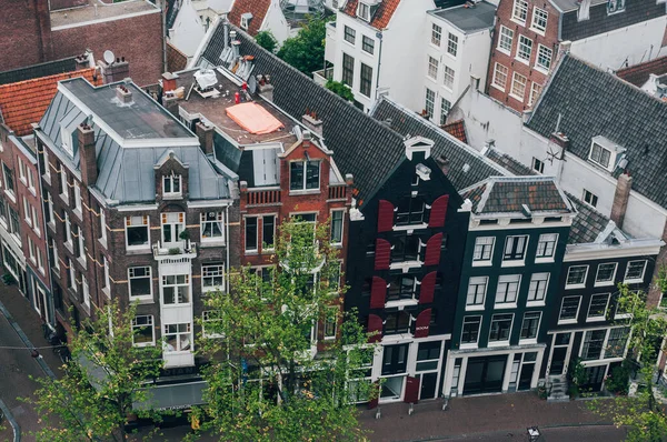 Casas Típicas Amsterdã Dia Outono Cima Vista Aproximada — Fotografia de Stock