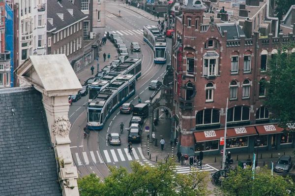 Vários Bondes Amsterdã Vistos Cima Hotel Vista Típica — Fotografia de Stock