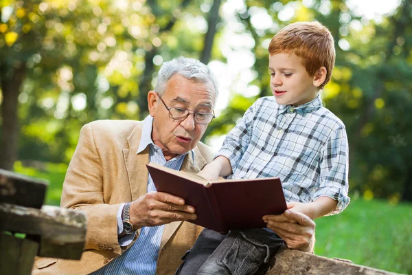 Grandfather and grandson in park — Stock Photo, Image