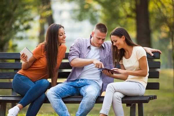 Three friends in park — Stock Photo, Image