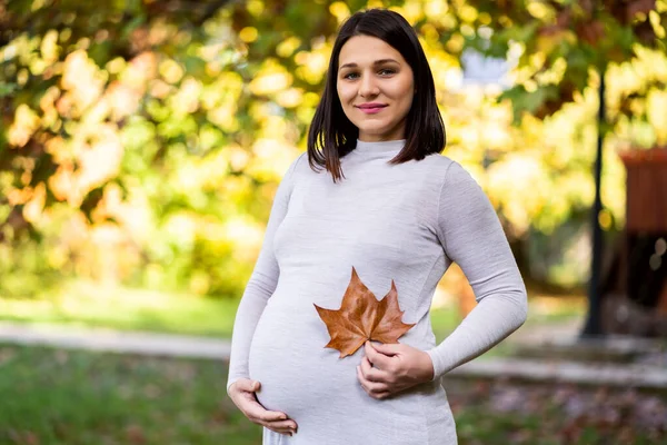 Porträt Einer Glücklichen Schwangeren Herbst Park — Stockfoto