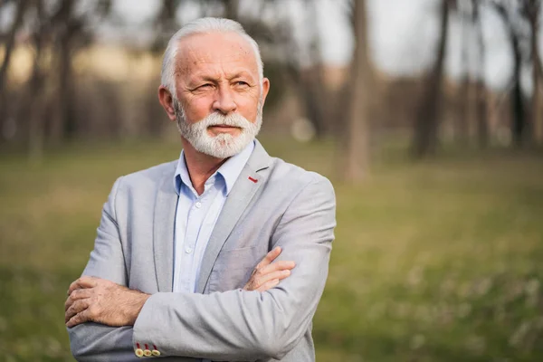 Außenporträt Eines Seriösen Geschäftsmannes — Stockfoto