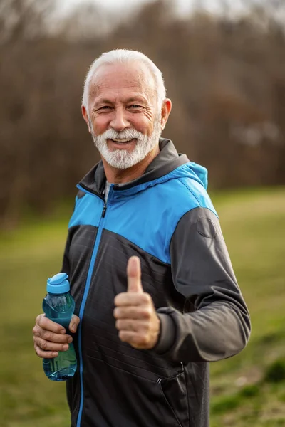 Happy Senior Man Ready Exercising Park — Stock Photo, Image