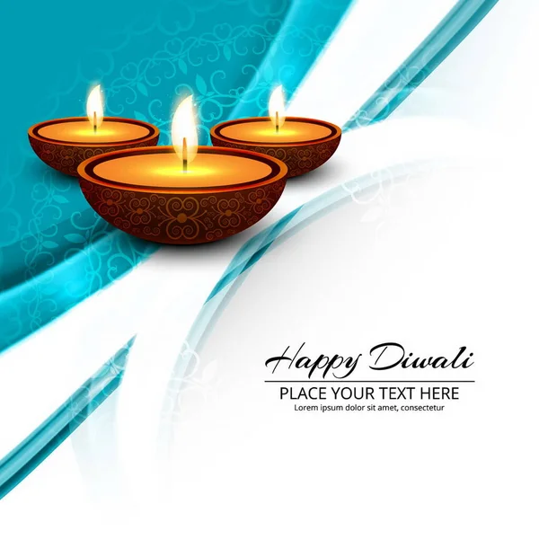 blue background with wavy shapes three candles diwali vector design illustration