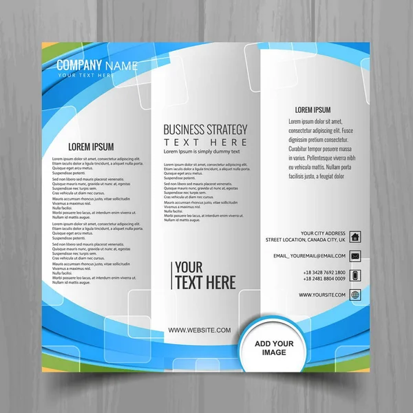 leaflet with blue green shapes vector design illustration