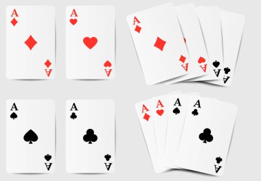 Dört as seti. Dört as. Kağıt oynuyorum. Poker şampiyonu. 3d vektör illüstrasyonu.