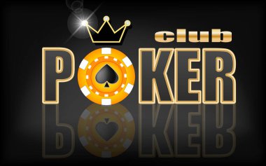 Poker kulübü afişi. Kumarhane fişi, maça takım tabelası, elmaslı taç. Kumarhane uygulamaları ve web siteleri için vektör illüstrasyonu
