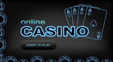 Kumarhane afişi. Siyah arkaplanda neon yazılar var. Kumarhane uygulamaları ve web siteleri için vektör illüstrasyonu